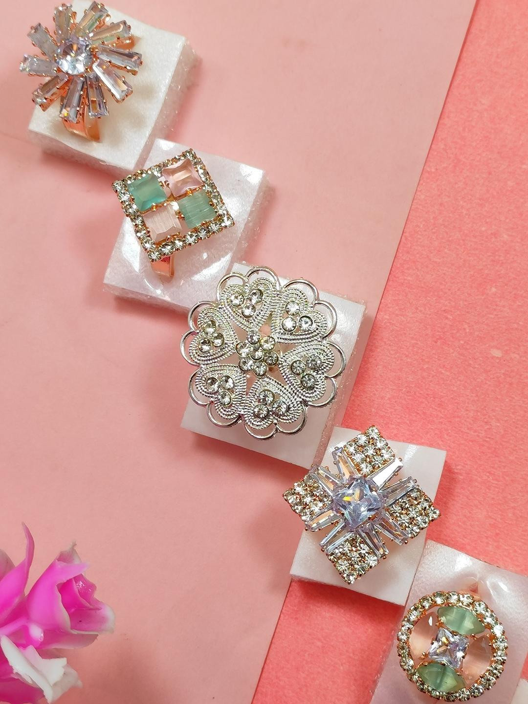 DIVYANSHI COLLECTION Set Of 6 Silver & Gold-Plated Adjustable Finger Rings