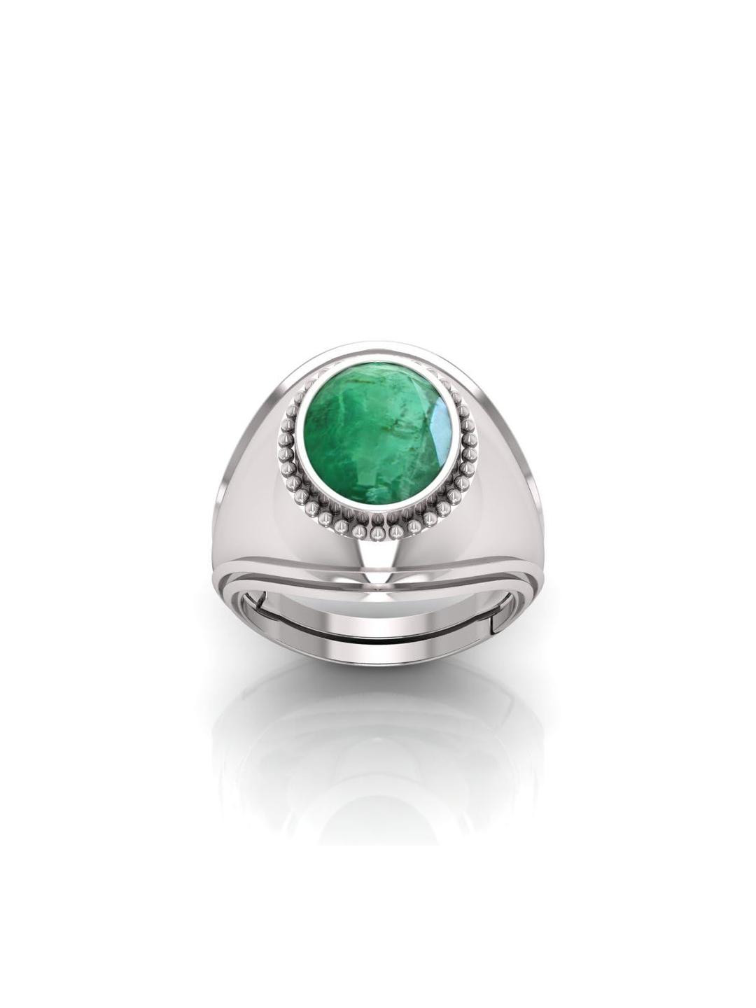 Pranjal Gems Sterling Silver 12.25 Ratti Panna Emerald Gemstone Finger Ring