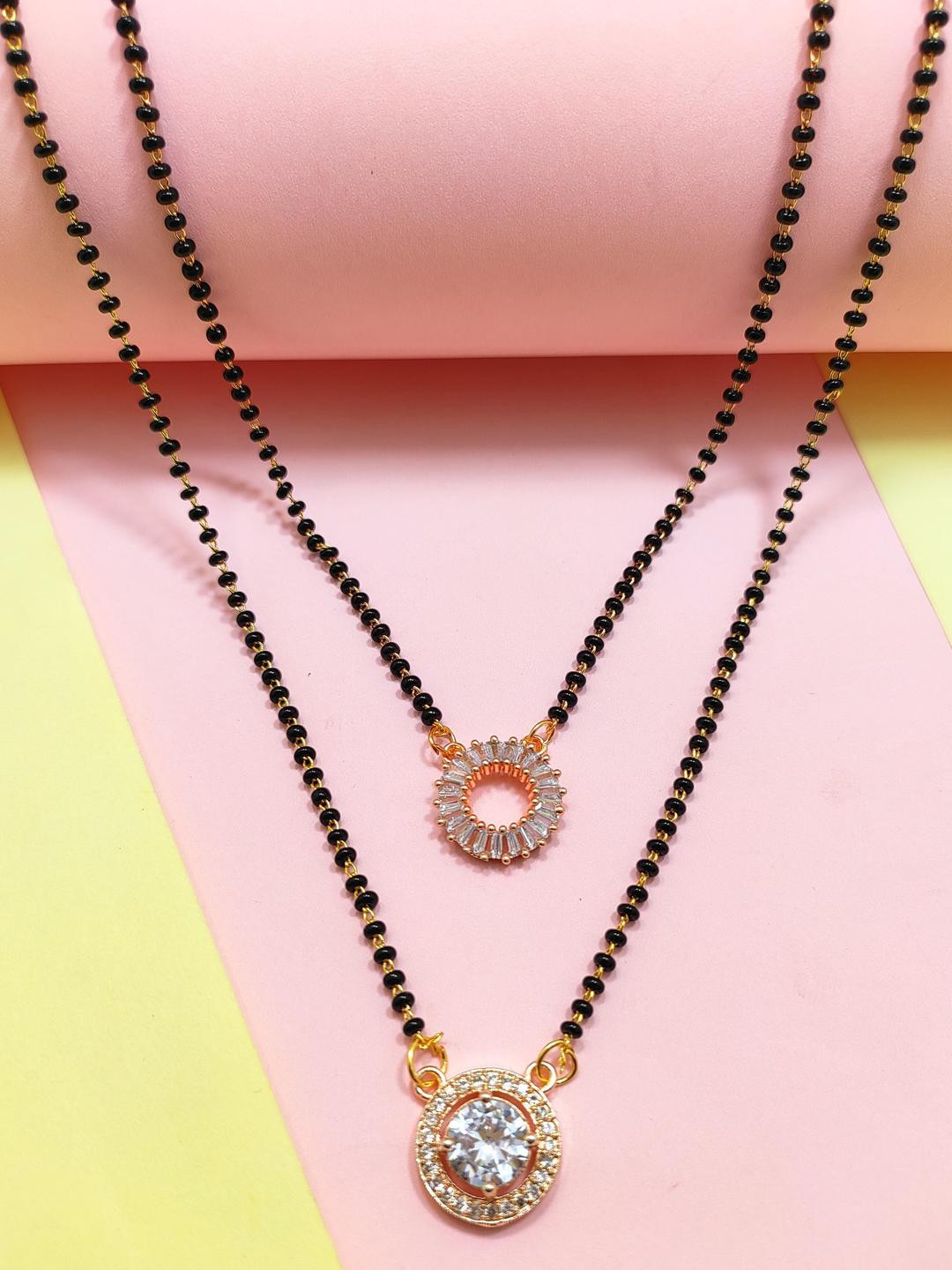 DIVYANSHI COLLECTION Set Of 2 Rose Gold Plated Ad Brass Mangalsutra