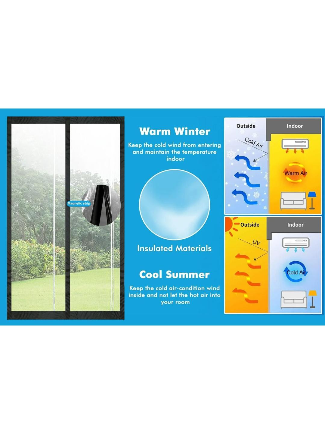 Stylista Transparent Insulated Magnetic Door Curtain - 32 x 84 inch - PVC thickness 0.3mm