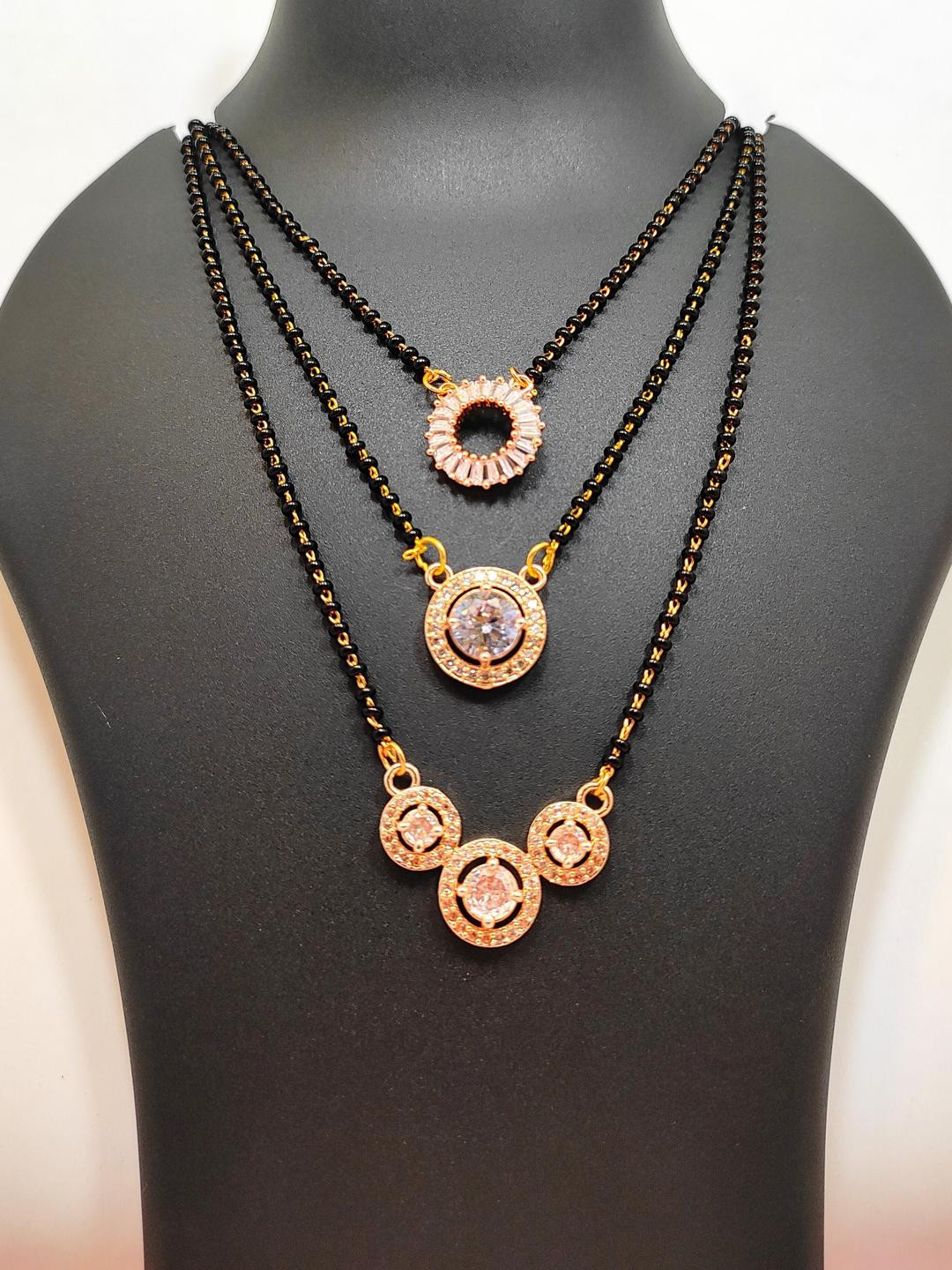 DIVYANSHI COLLECTION Set Of 3 Rose Gold Plated Ad Brass Mangalsutra