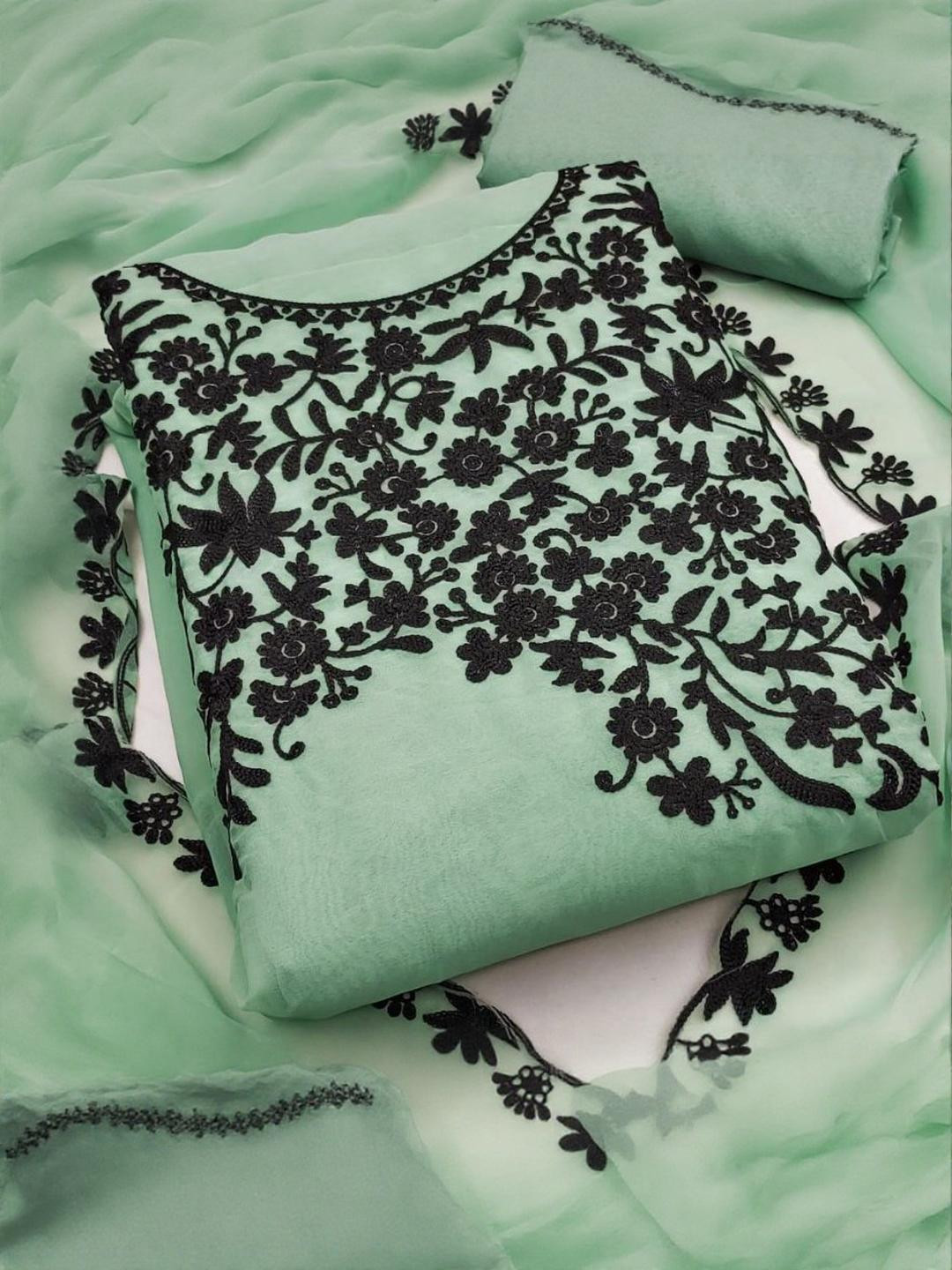 KALINI Green Georgette Multi Work Unstitched Dress Material