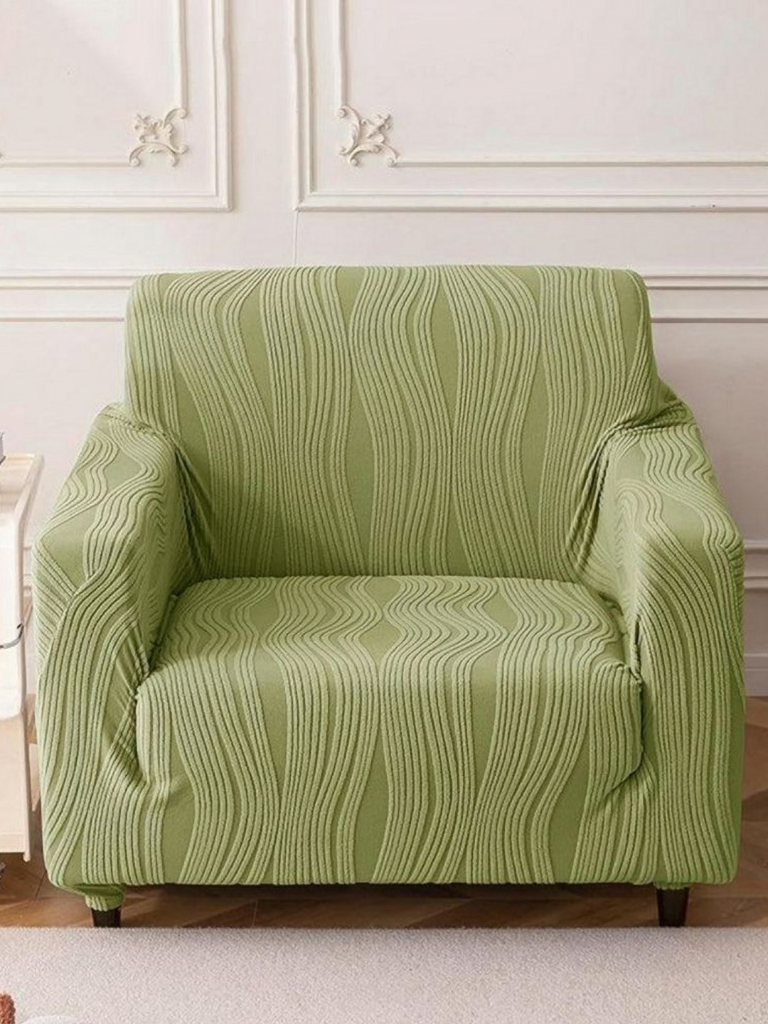 Stylista Olive Green Polyester Sofa Cover With Arms
