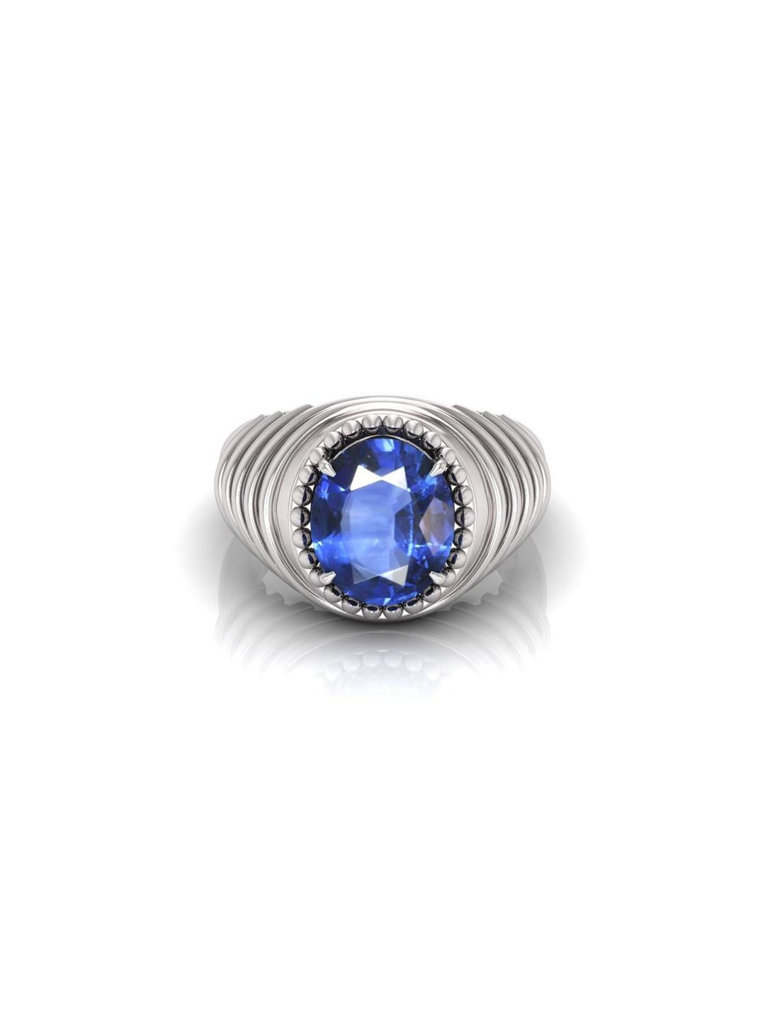 Pranjal Gems Unisex 9.25 Ratti Neelam Sapphire Gemstone Studded  Finger Ring
