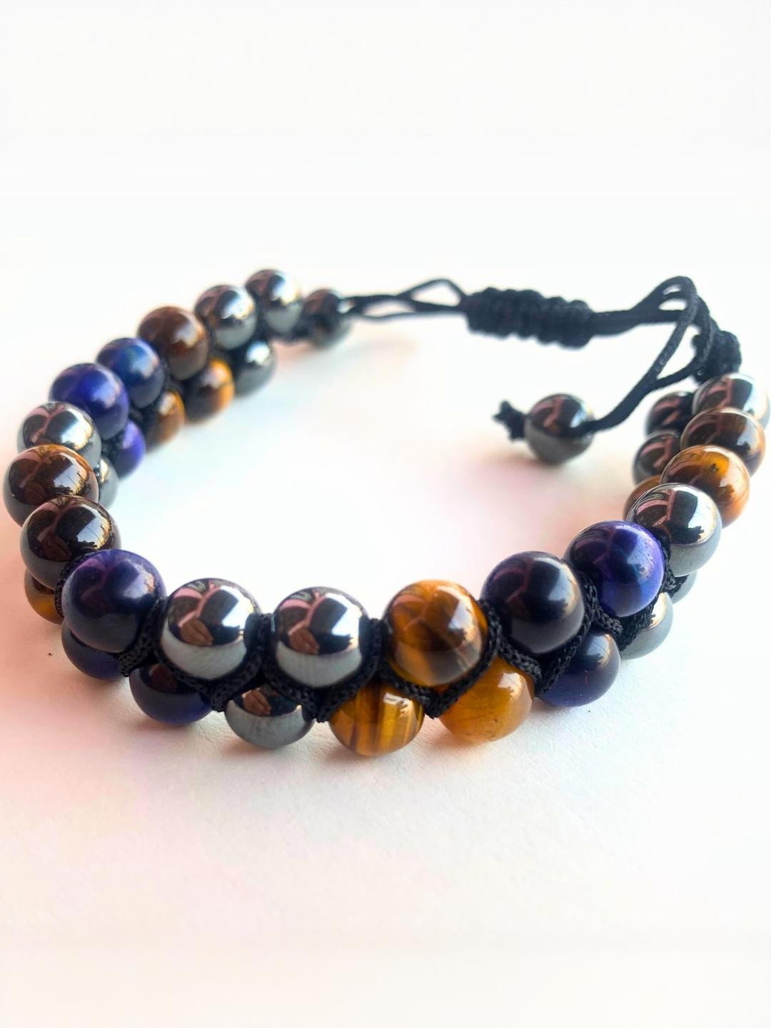 Apnisanskriti Unisex Tiger Eye Blue Tiger Eye Hematite Stone Bracelet