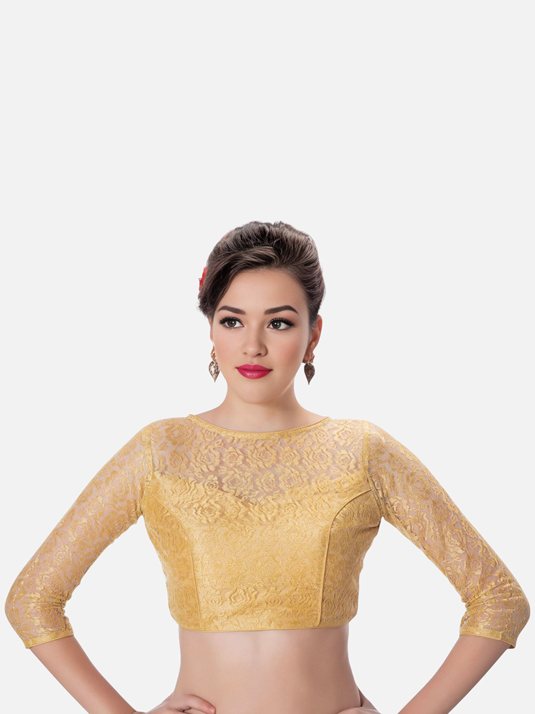 Biyu Self-Designed Princess Cut Padded Round Neck Saree Blouse