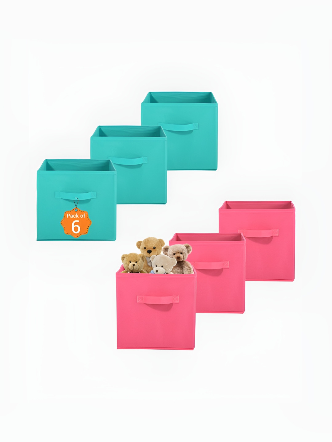 Aura 6 Pcs Pink & Green Non-Woven Wardrobe Cloth Organiser Folding Storage Box
