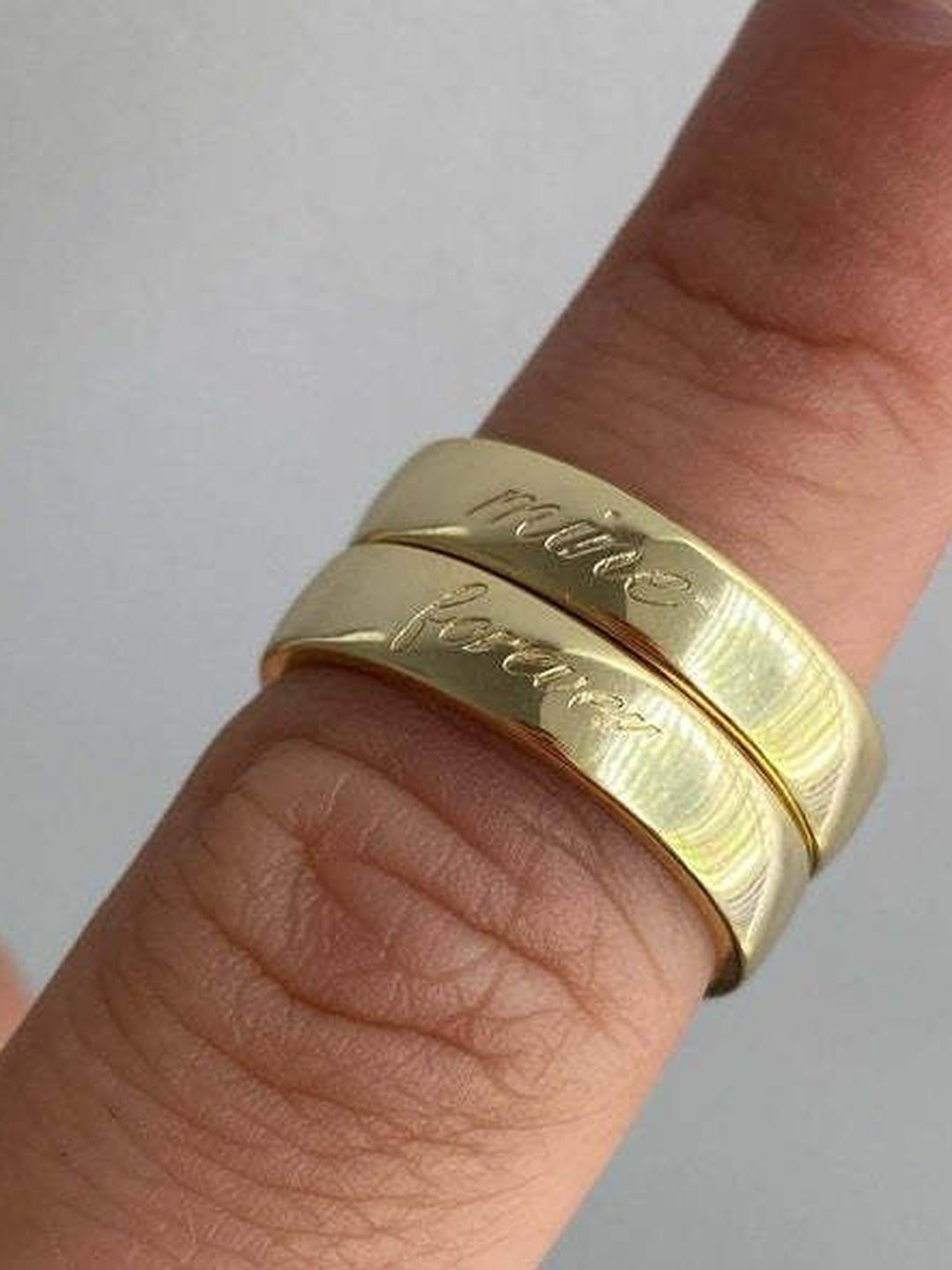 Arzonai Youre Mine Forever Pack of 2 Golden Chunky Metal Ring Set