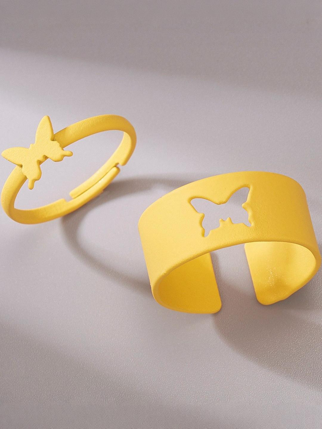 Arzonai Set of 2 Butterfly Adjustable Metal Couple Ring