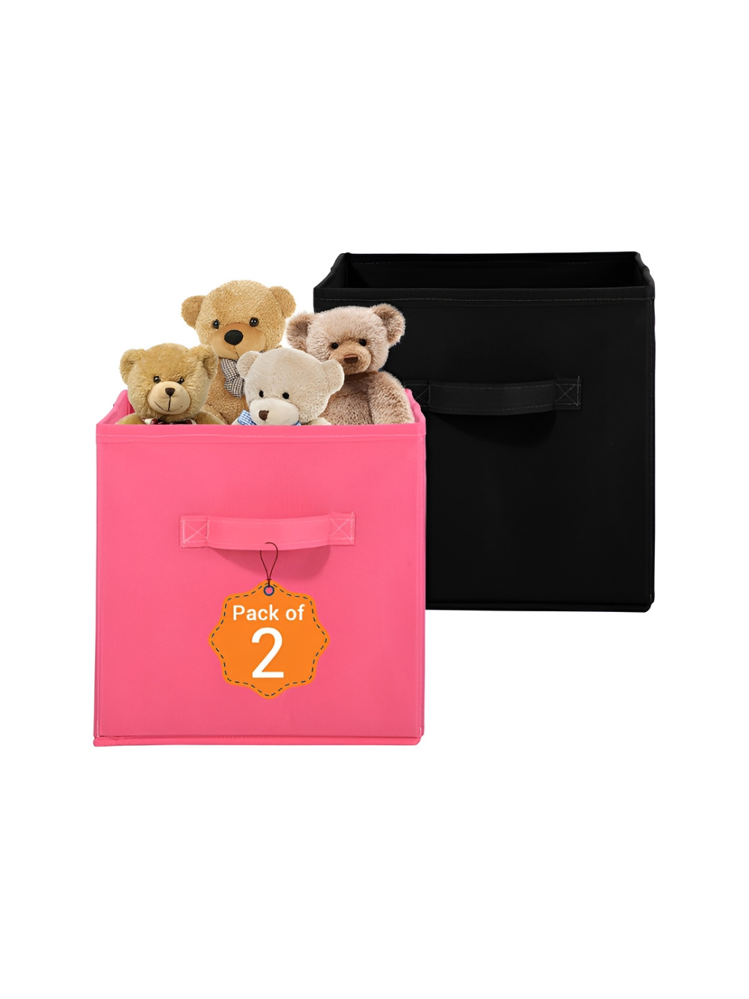 Aura Set of 2 Pink & Black Square Storage Box Wardrobe Drawer Organisers with Handle