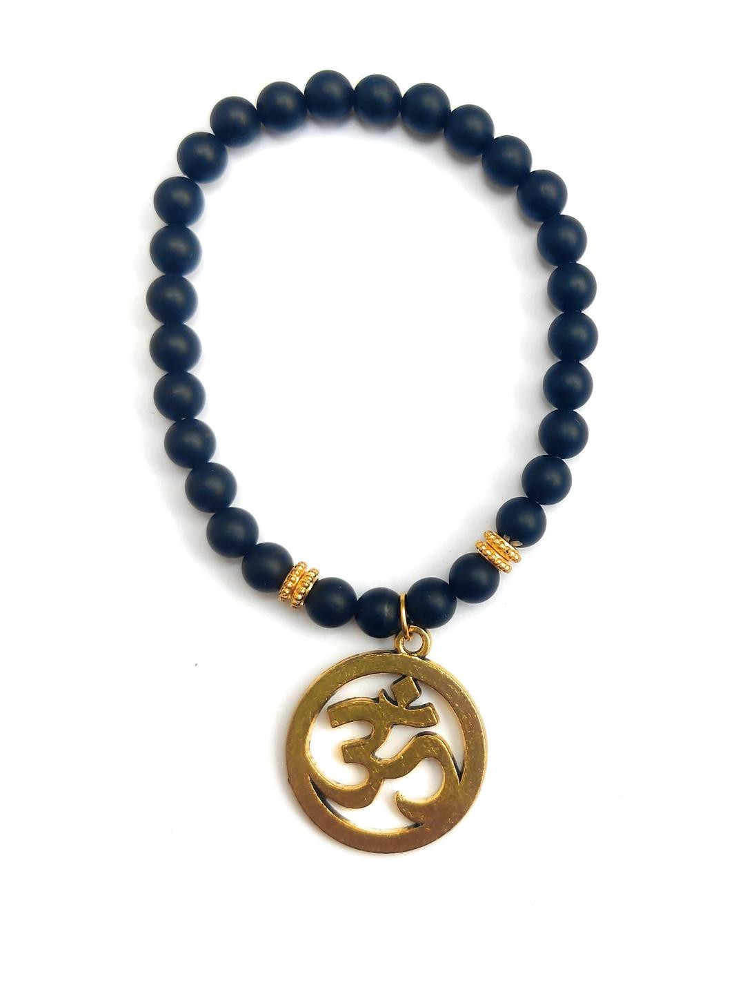 Apnisanskriti Unisex Black Matte Om Stone Bracelet