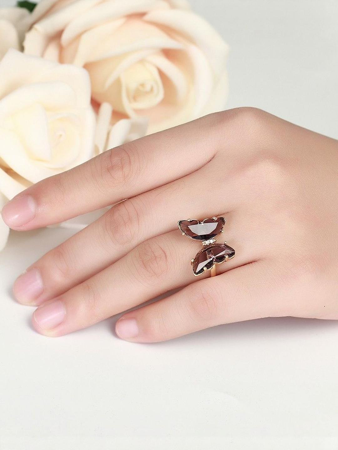 Arzonai Set Of 6 Adjustable Crystal Butterfly Rings