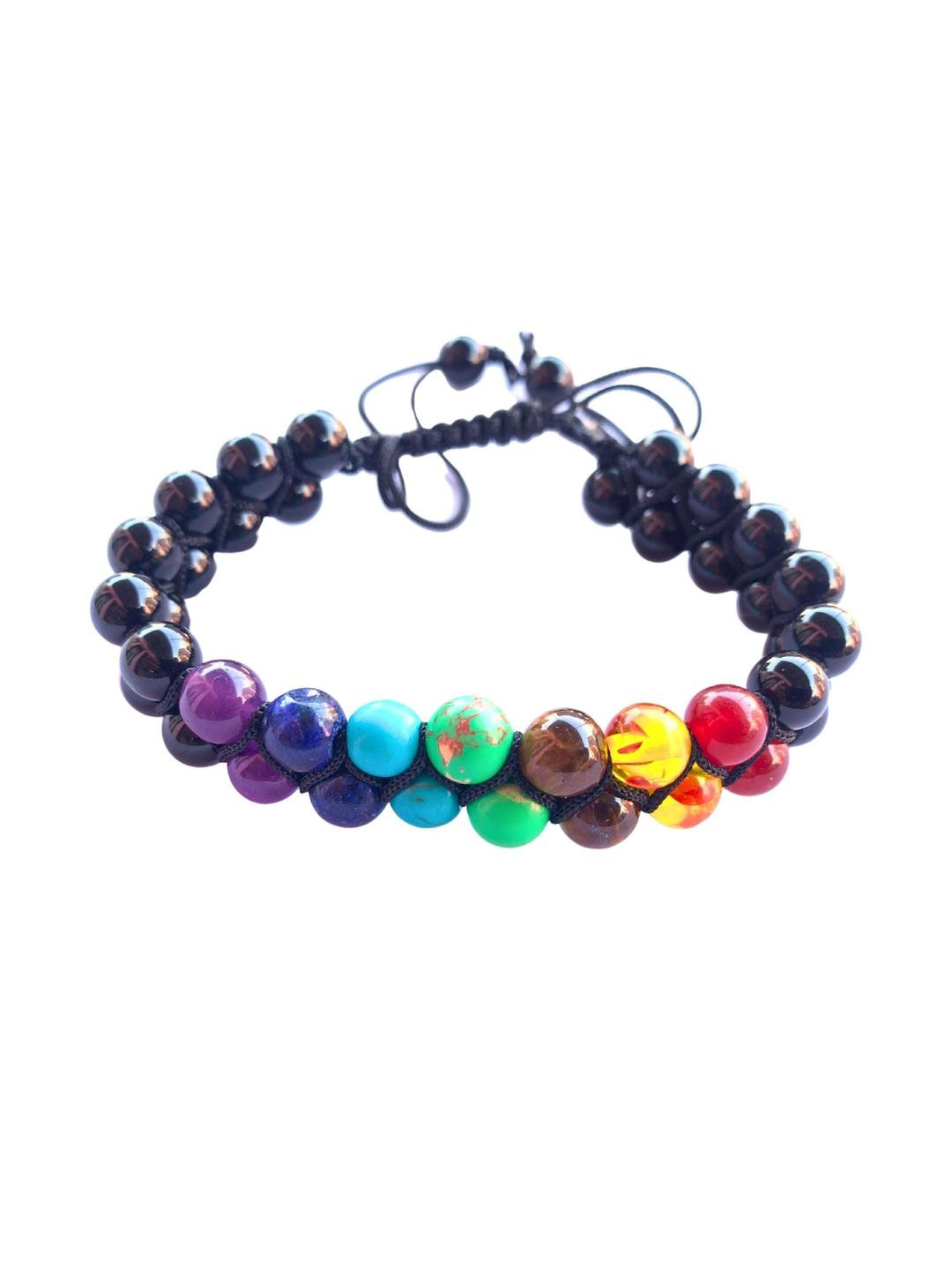 Apnisanskriti Unisex  7 Chakra Black Onyx Shine Stone Bracelet