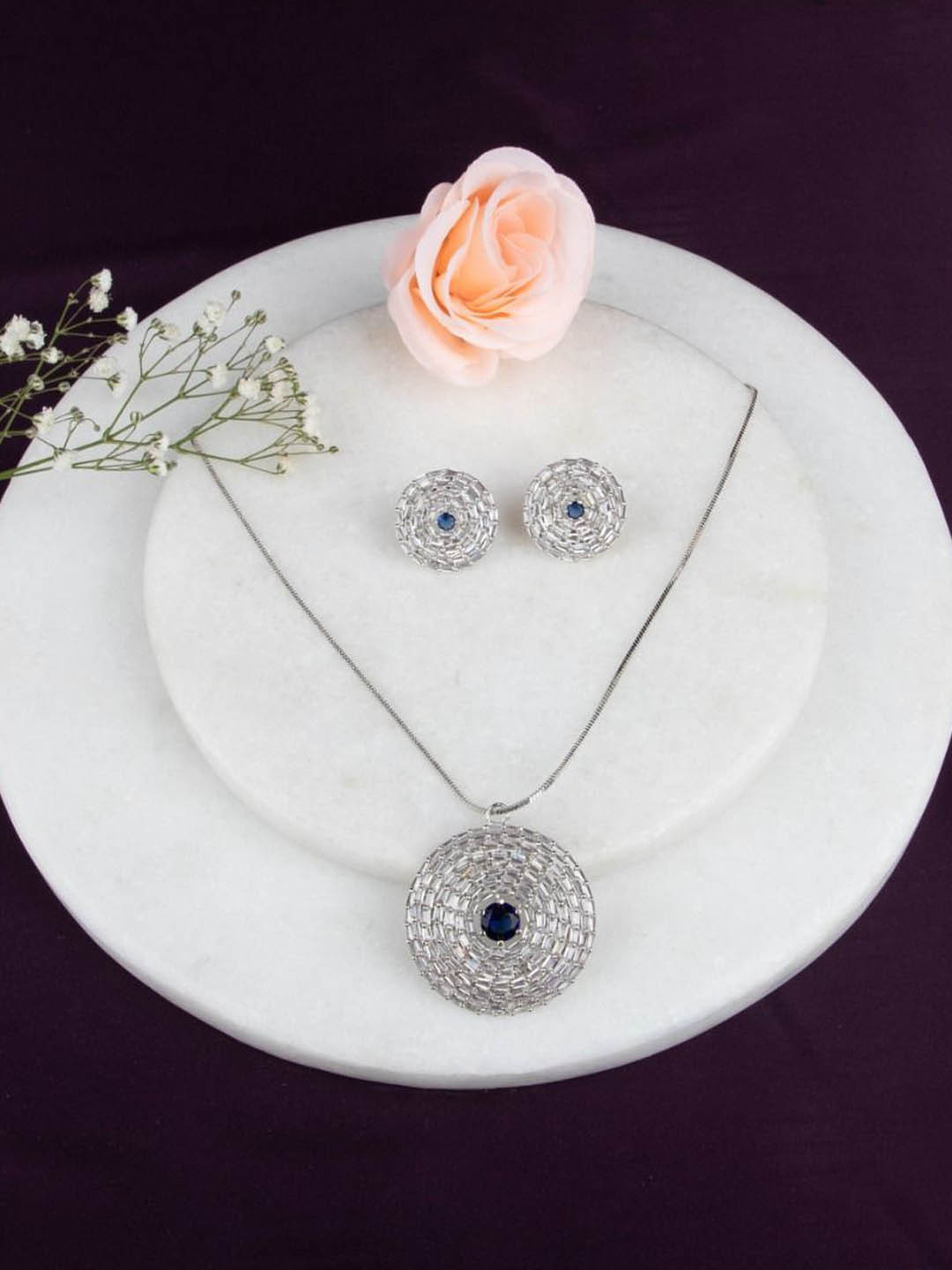 LA FILLE D'OR Silver-Plated American Diamond-Studded Jewellery Set