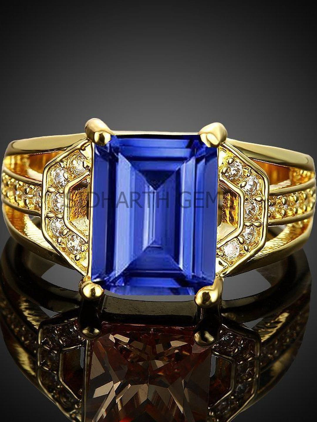 Sidharth Gems 6.00 Crt Blue Sapphire Ceylon Brass Finger Ring