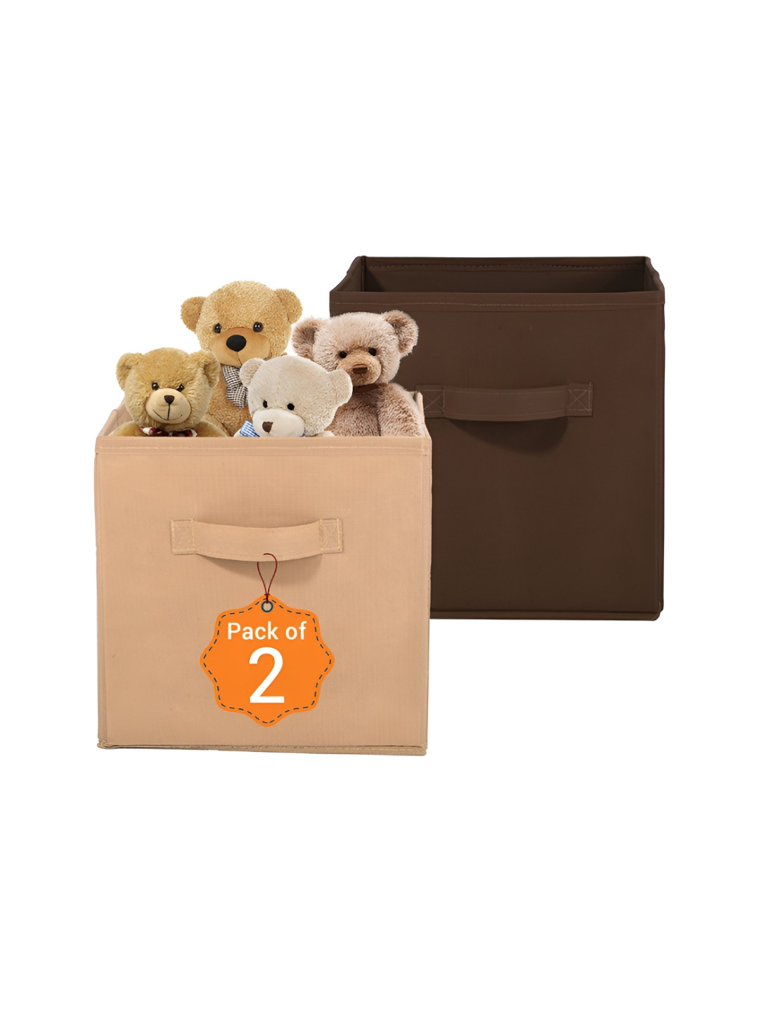 Aura 2 Pcs Beige Square Storage Box Wardrobe Drawer Organisers with Handle