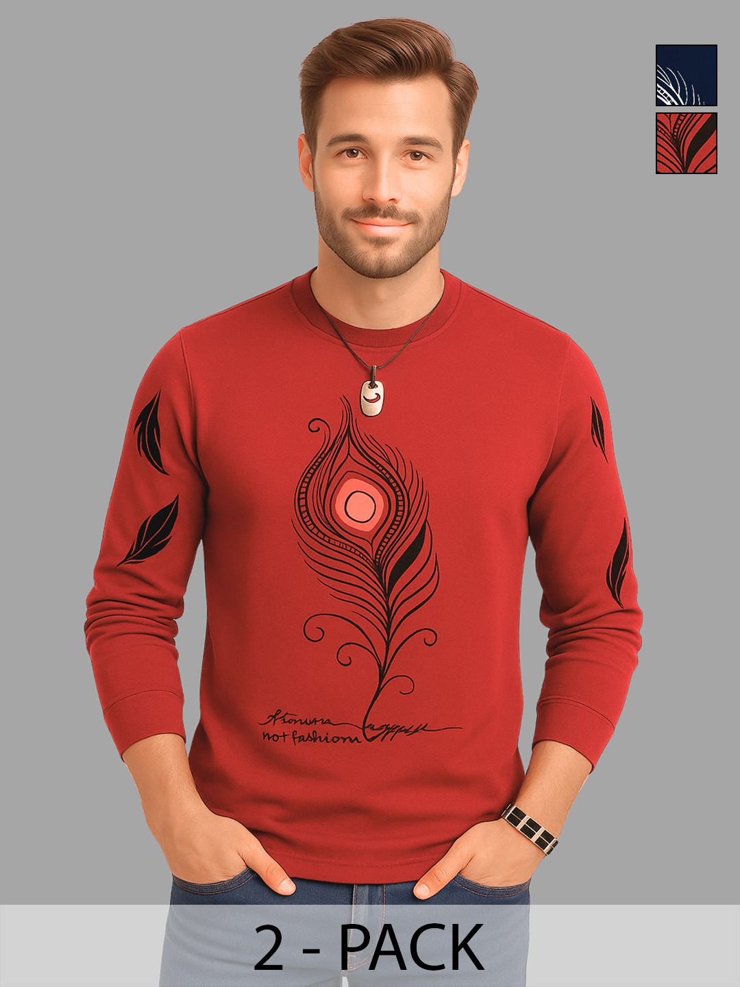 ATLANS Men Pack of 2 Graphic Printed Cotton T-Shirts