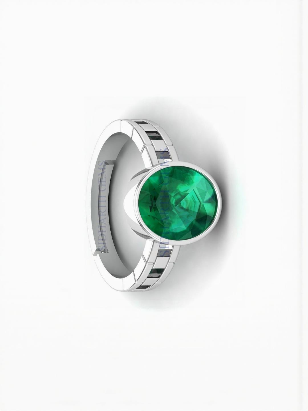 Sidharth Gems 10.25 Ratti 9.00 KT Emerald Panna Panchdhatu Silver Plating Ring