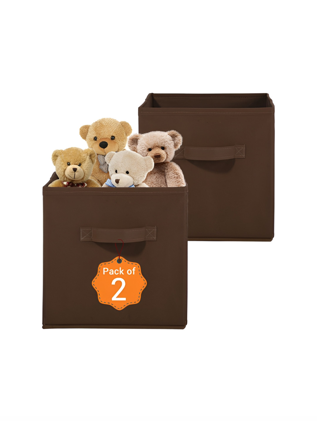 Aura 2 Pcs Brown Square Storage Box Wardrobe Drawer Organisers with Handle
