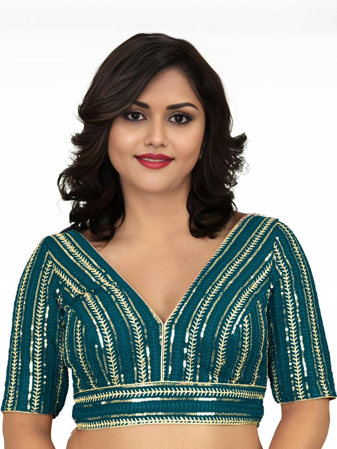 PU FASHION Plus Size Embroidered Ready to Wear Saree Blouse