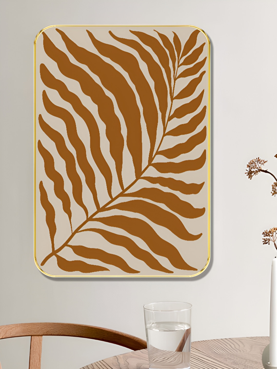 SAF White & Brown Modern Leaf Silhouette Wooden Wall Art