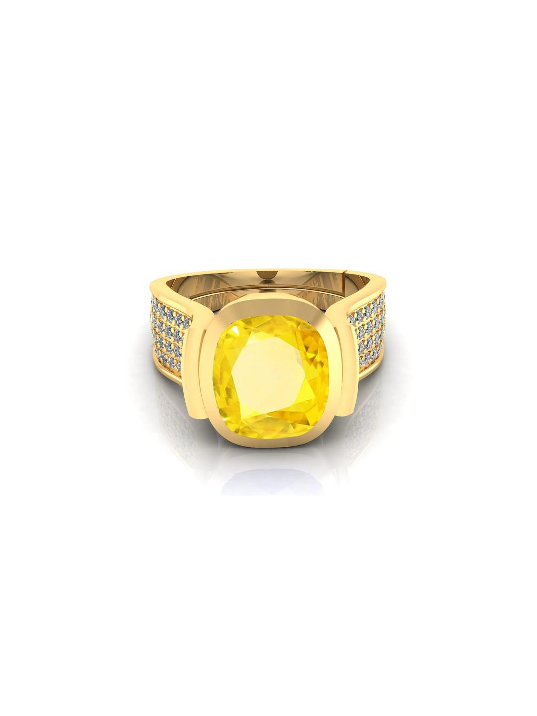 Pranjal Gems Gold Plated 10.25 Ratti 9.15 Carat Sapphire Pukhraj Gemstone Finger Ring