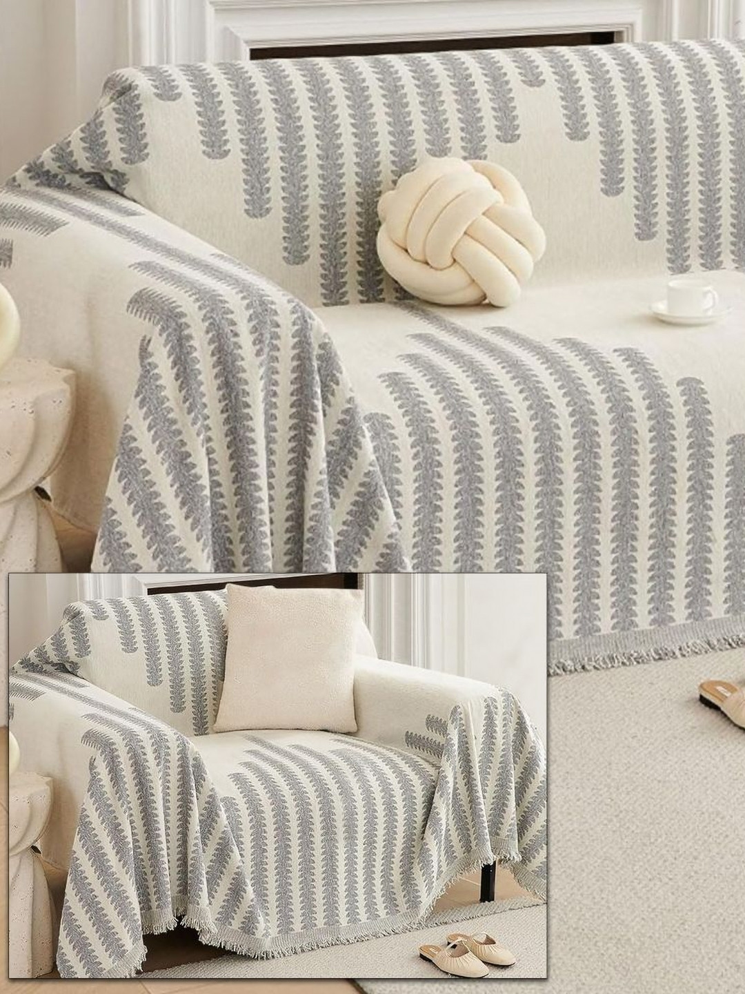 Stylista Grey Polyester Sofa Cover With Arms