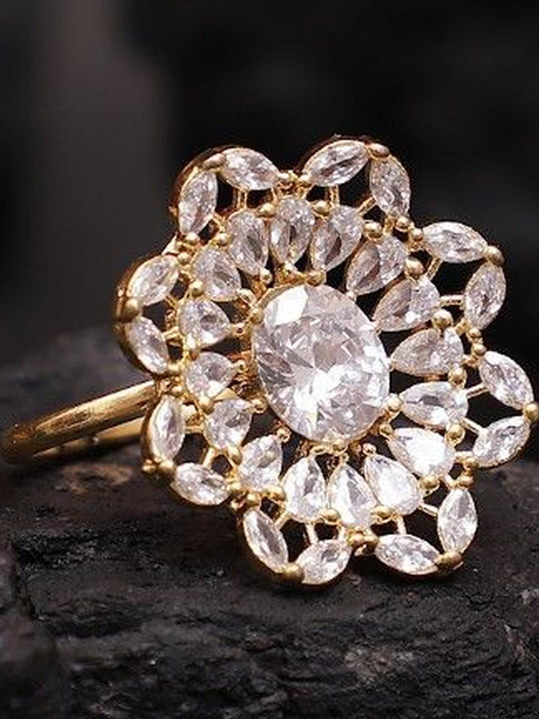 Bhagya Lakshmi Women Gold Plated Stone Studded Flower Shape Ring