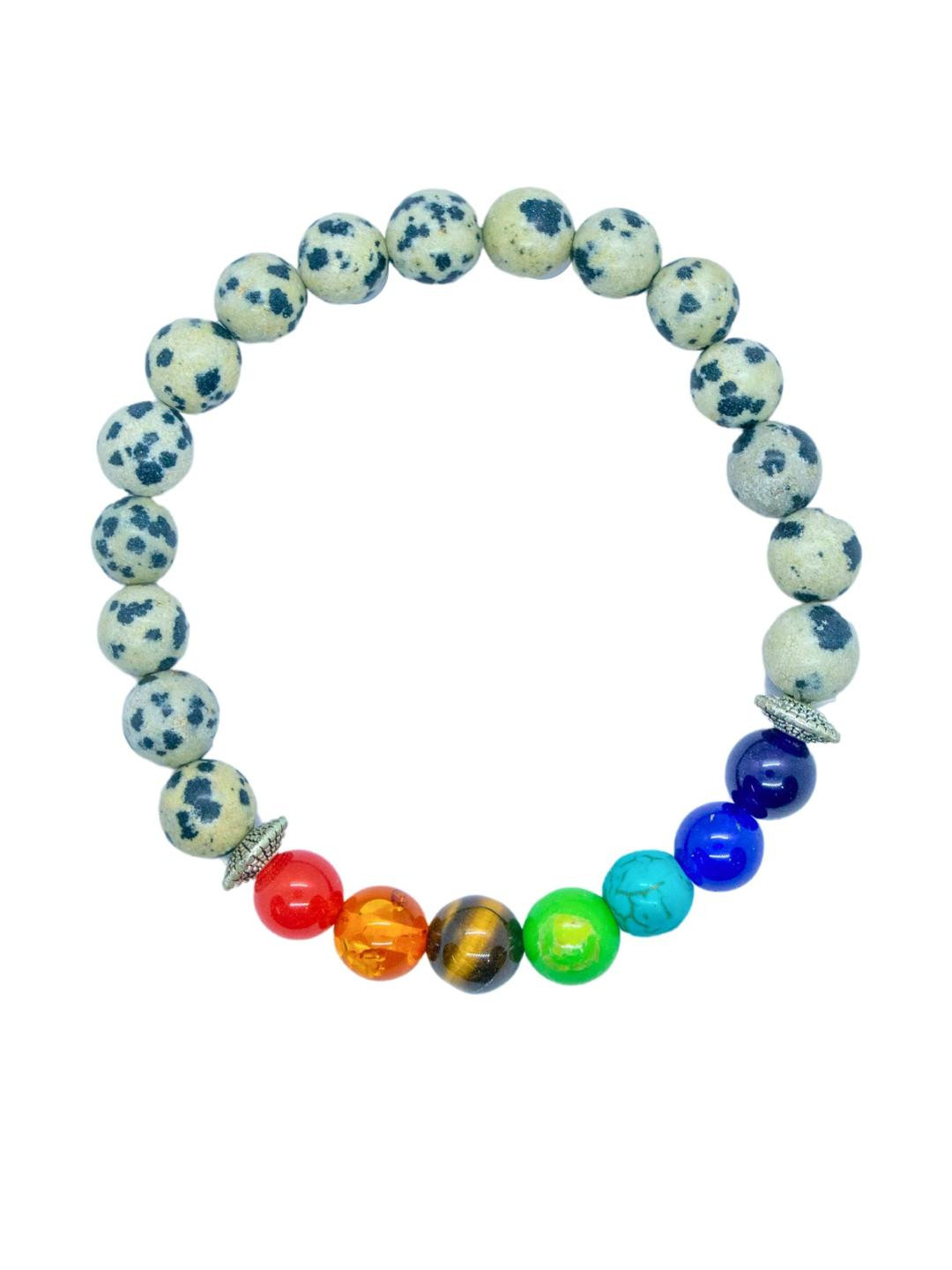 Apnisanskriti Unisex 7 Chakra Dalmation Stone Bracelet