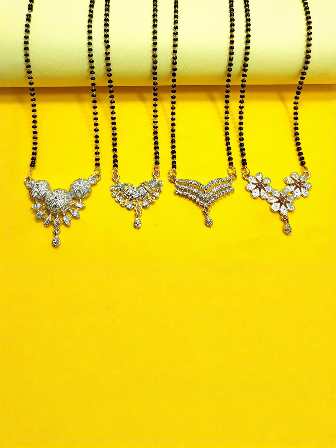 DIVYANSHI COLLECTION Set Of 4 Fancy Silver Toned Ad Brass Mangalsutra