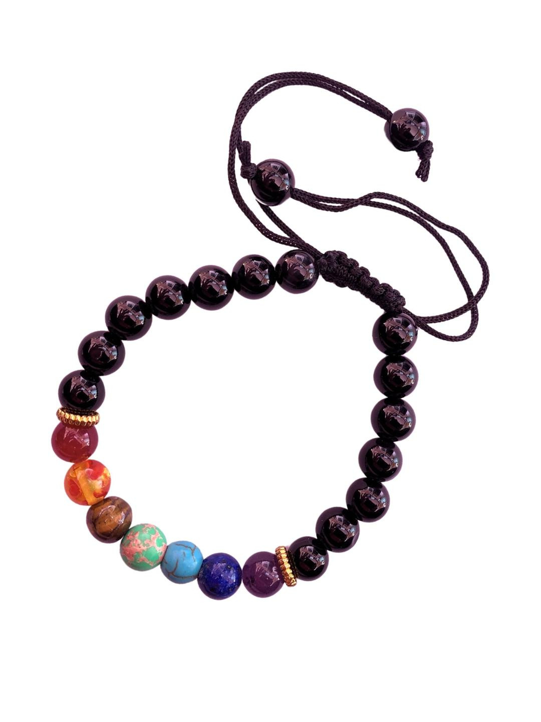 Apnisanskriti Unisex 7 Chakra Black Onyx Shine Stone Bracelet