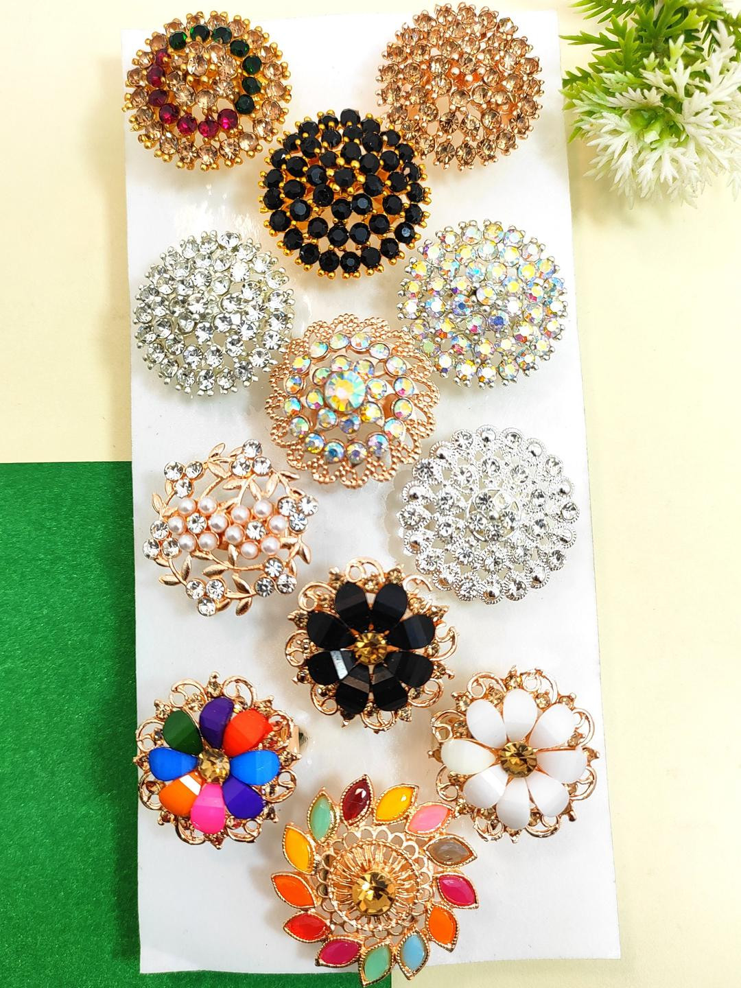 Divyanshi Collection Multicoloured Gold and Silver Plated Rings Set Of 12