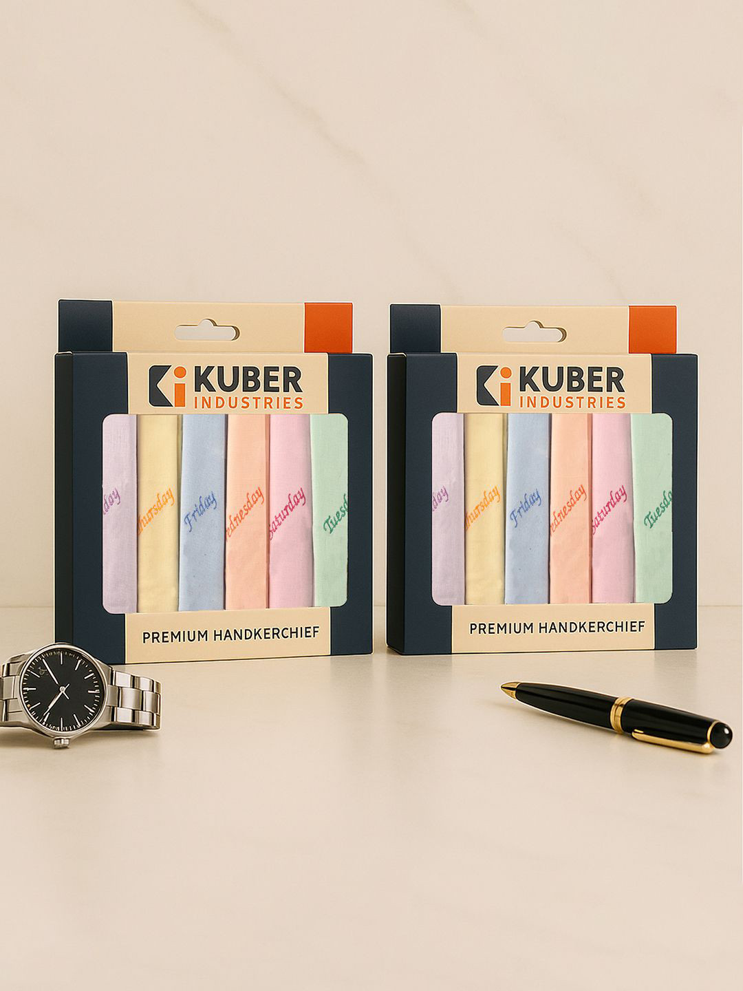 Kuber Industries 12Pcs Embroidered Pure Cotton Weekdays Handkerchiefs