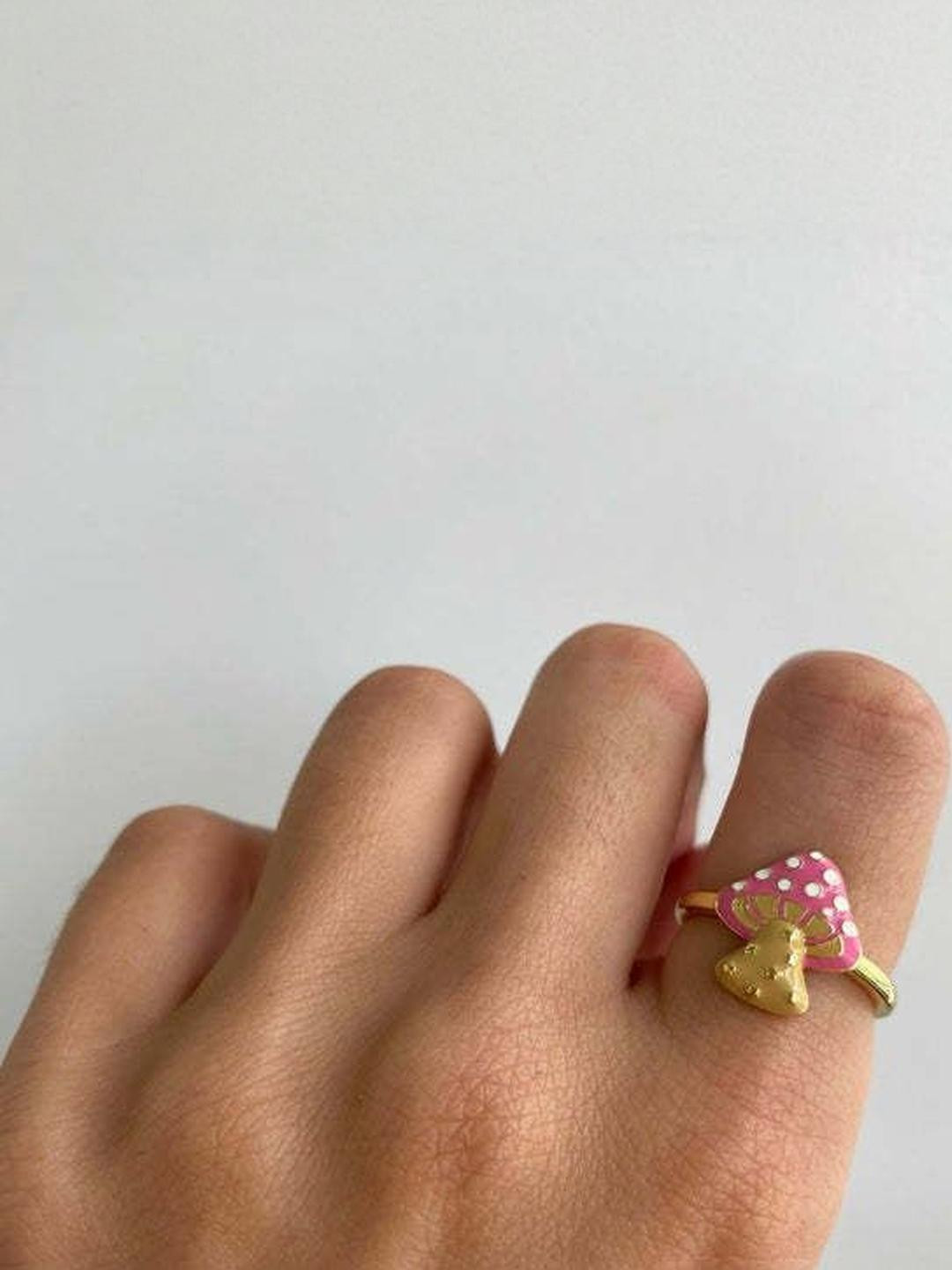 Arzonai Set of 6 Y2k Pink Mushroom Saturn Rings