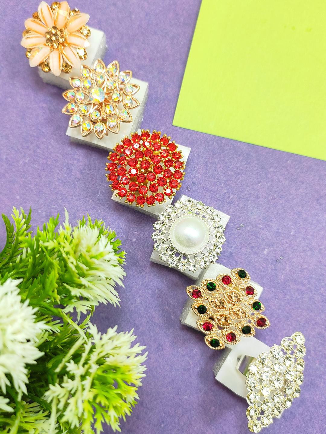 DIVYANSHI COLLECTION Set Of 6 American Diamond Studded Finger Rings