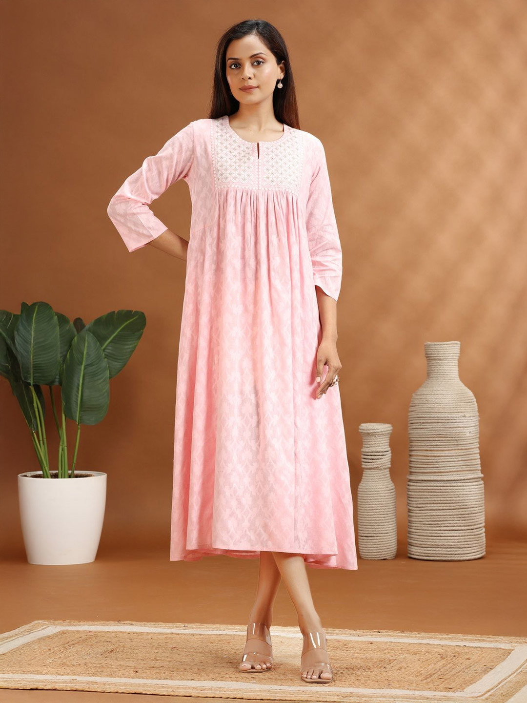 COTTON CULTURE Ethnic Motifs Printed Notch Neck Ethnic Dress