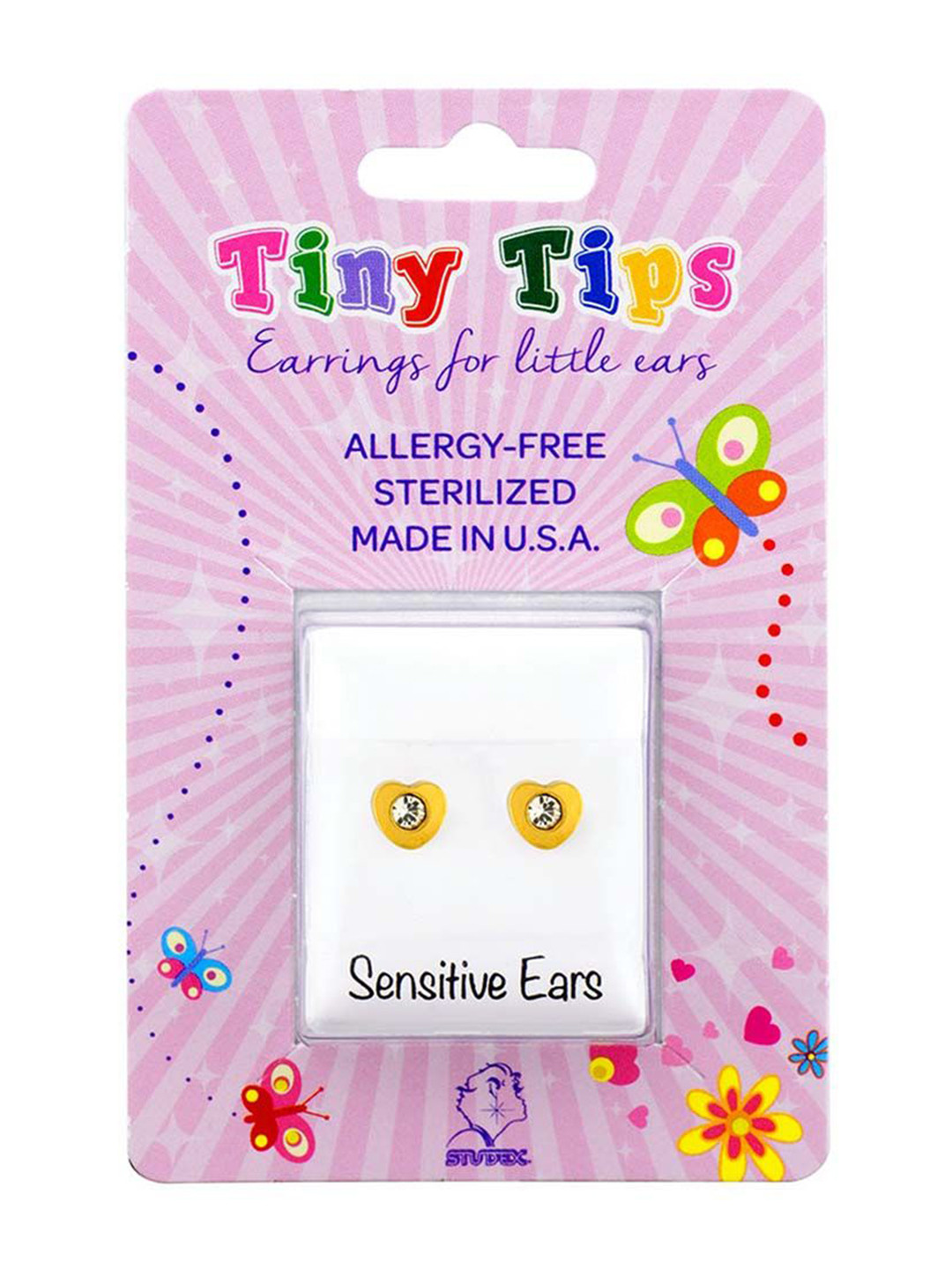 STUDEX Kids Stainless Steel 24K Gold-Plated Crystals Studded Heart Shaped Studs