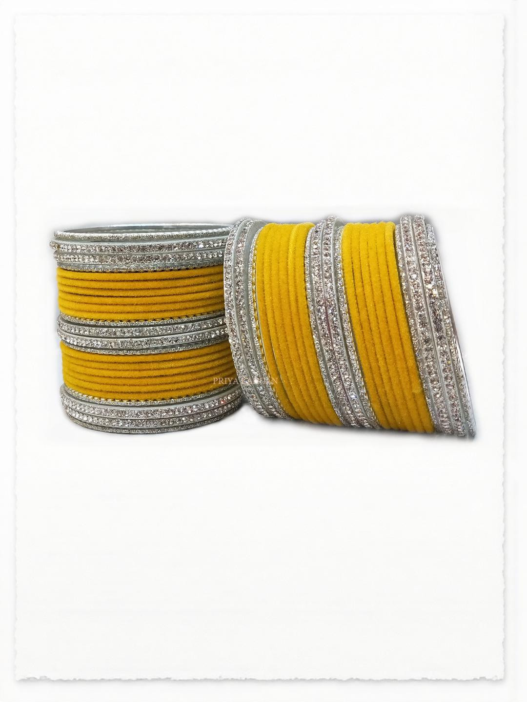 PRIYA KANGAN Silver Glass Zirconia Stone Velvet Metal Bangles