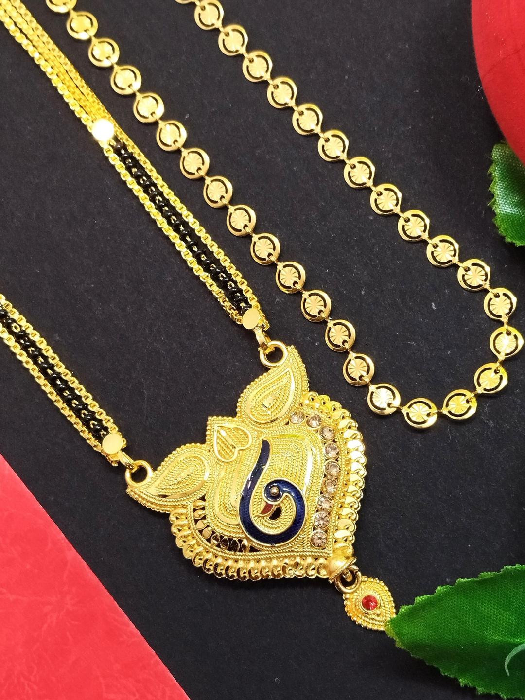 DIVYANSHI COLLECTION Set Of Gold Plated Gold Plated Chain Brass Mangalsutra