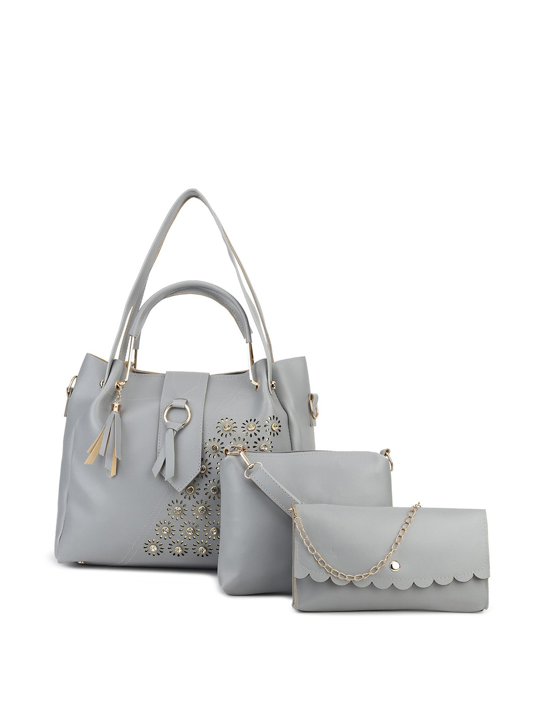 XOVEE Girl Pack Of 3 Embellished Structured Handheld Bag with Cut Work