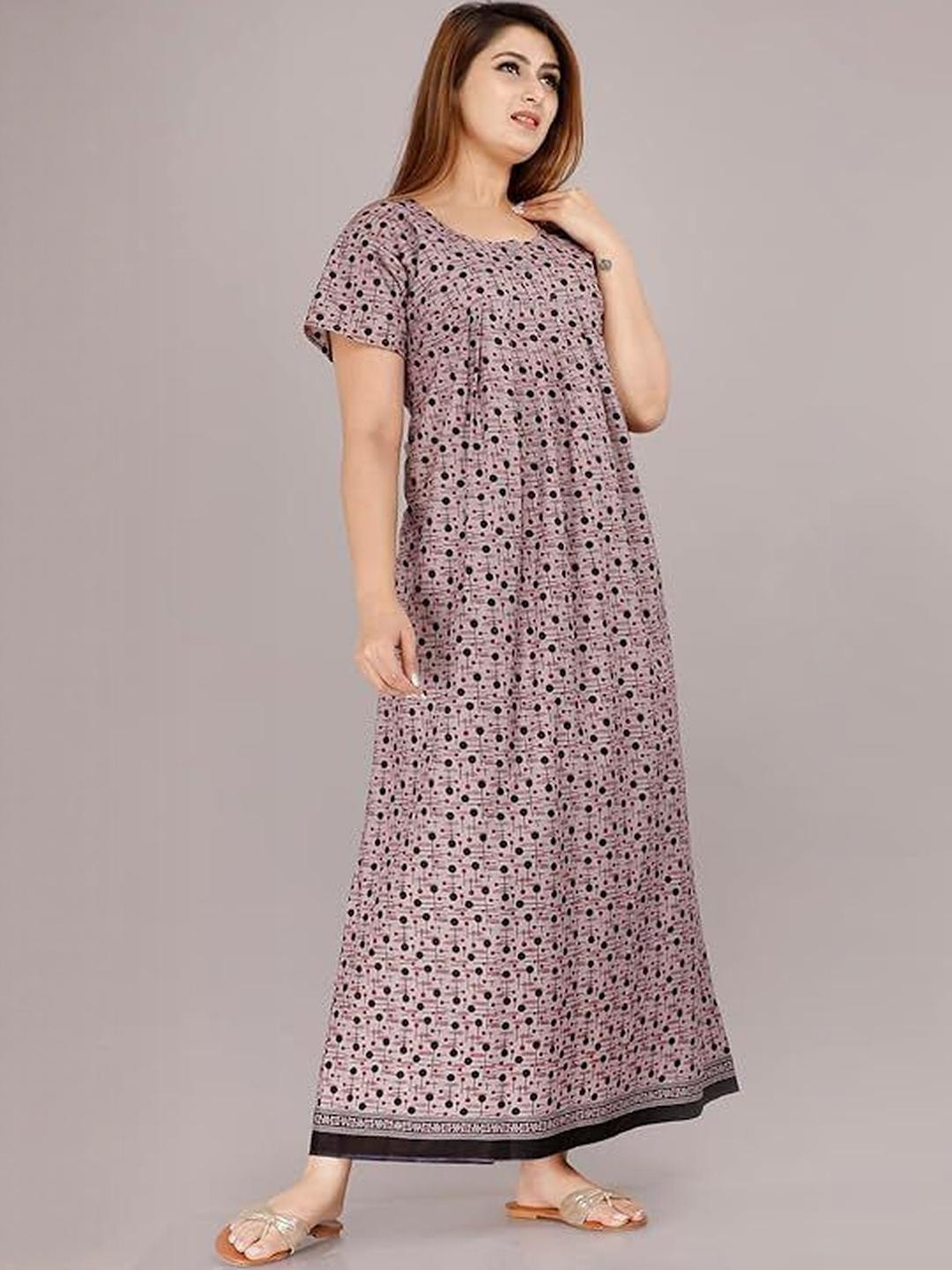 AAKARSHANA Pink Pure Cotton Maxi Printed Nightdress