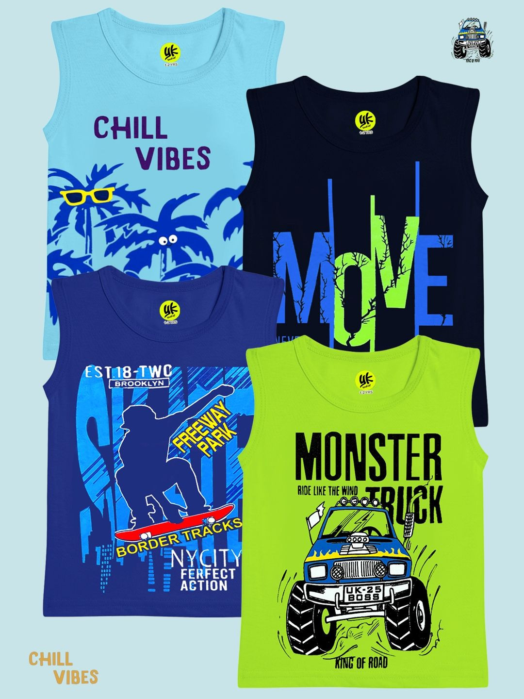 YK Boys Cotton Pack of 4 Printed T-shirt