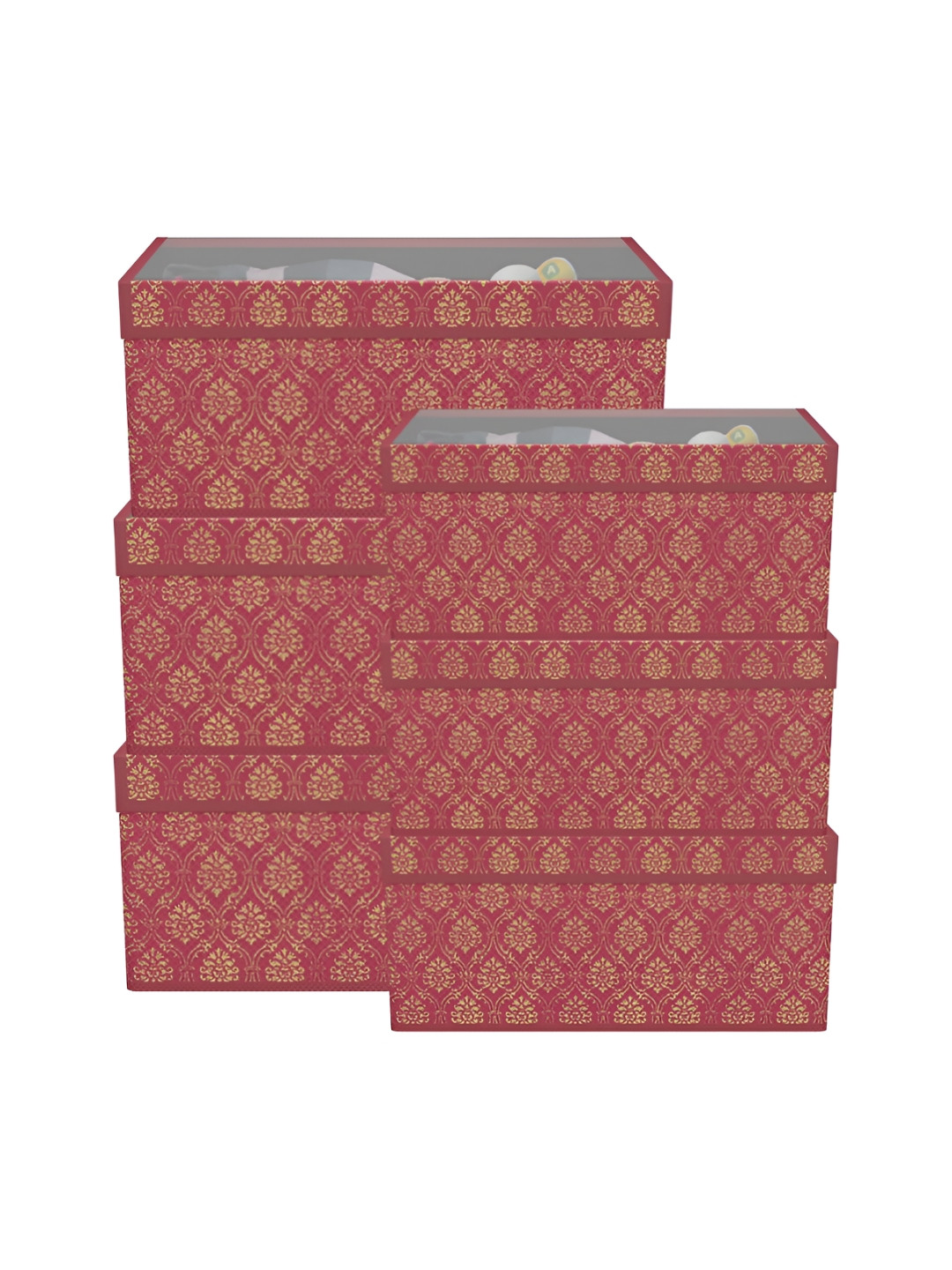 Aura Maroon & Gold Toned 6 Pieces Printed Storage Box With Lid