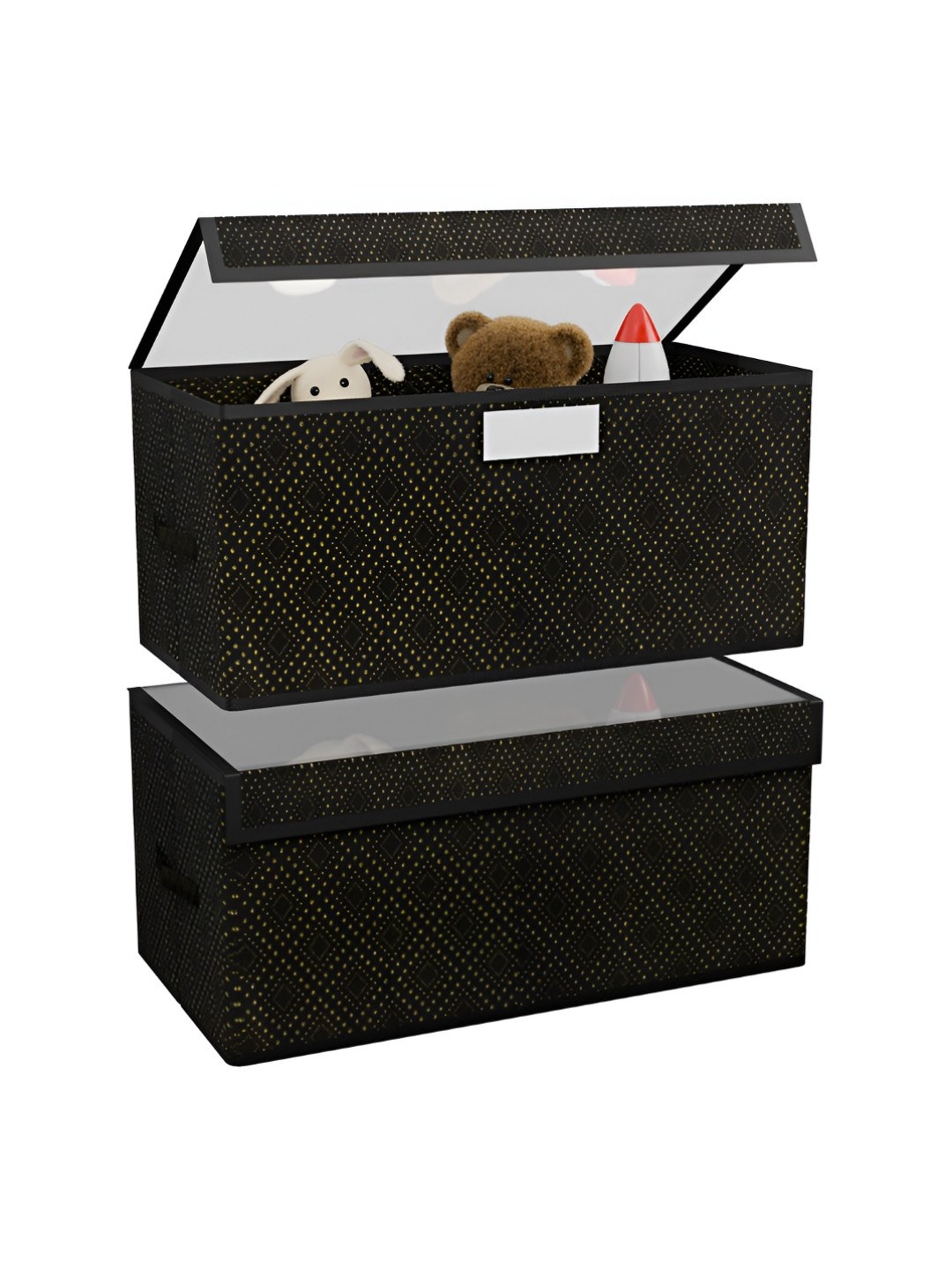 Aura Set of 2 Black Foldable Storage Box with Transparent Lid Dress Closet Organiser