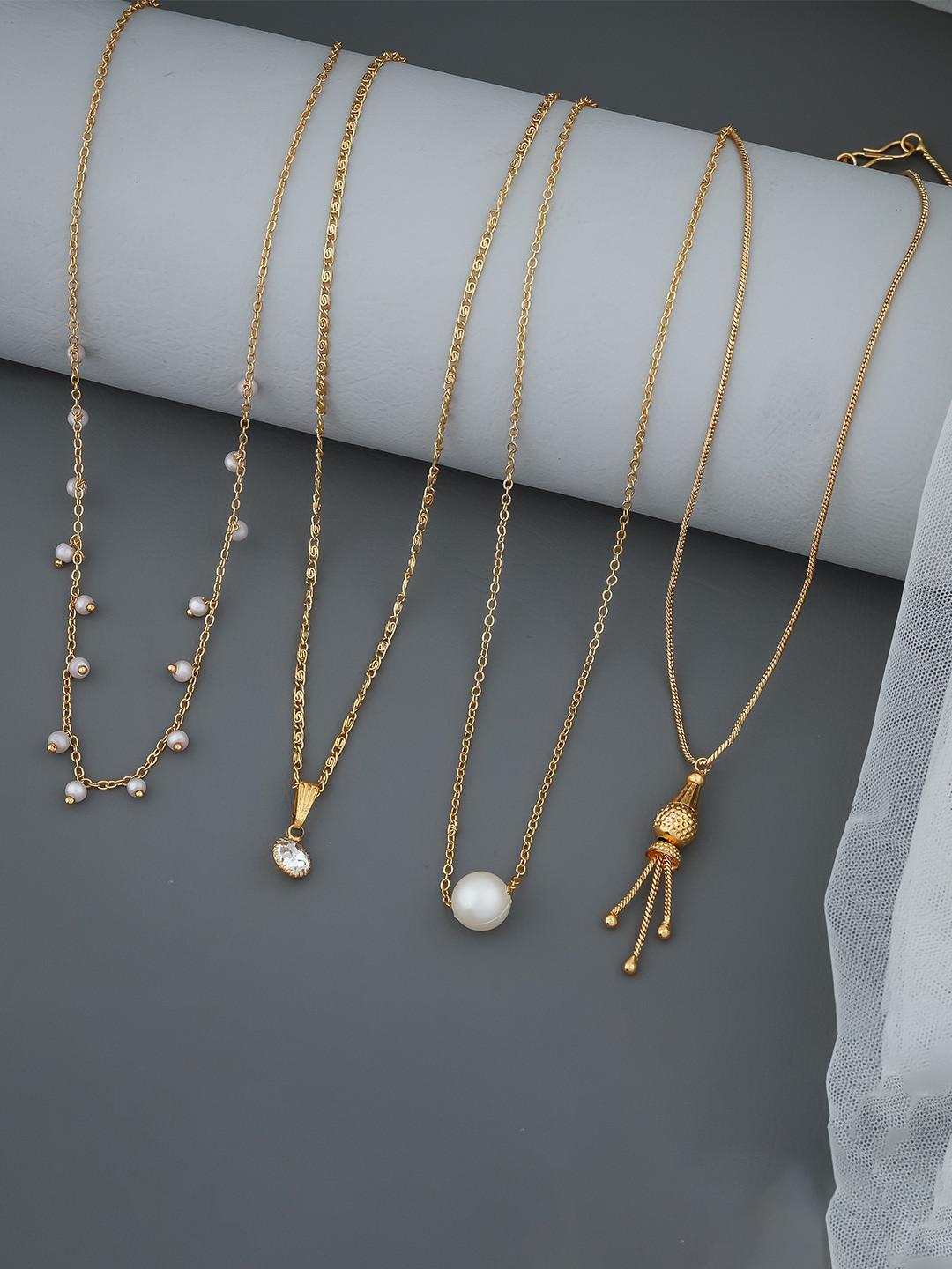 BHUMI09 Brass Gold-Plated Necklace pack of 4