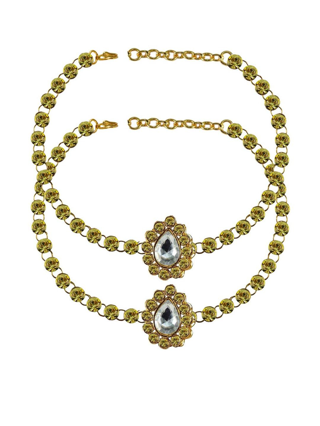 Vidhya Kangan Yellow Stone Stud-Gold Plated Brass Anklet