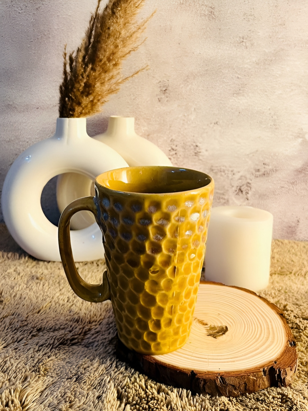 Rare Planet Yellow Textured Ceramic Glossy Mug 300ml