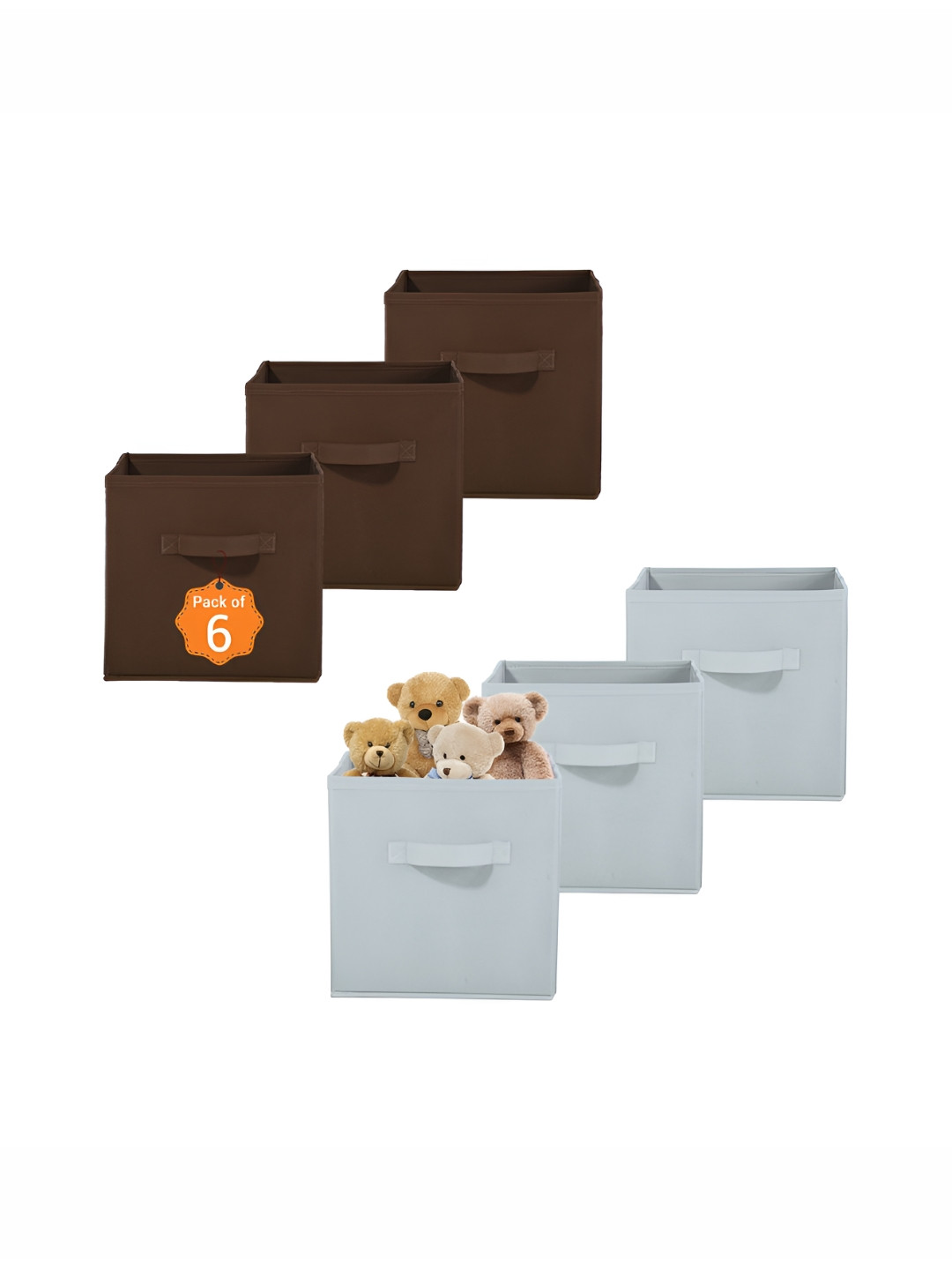Aura 6 Pcs Brown & Grey Non-Woven Wardrobe Cloth Organiser Folding Storage Box