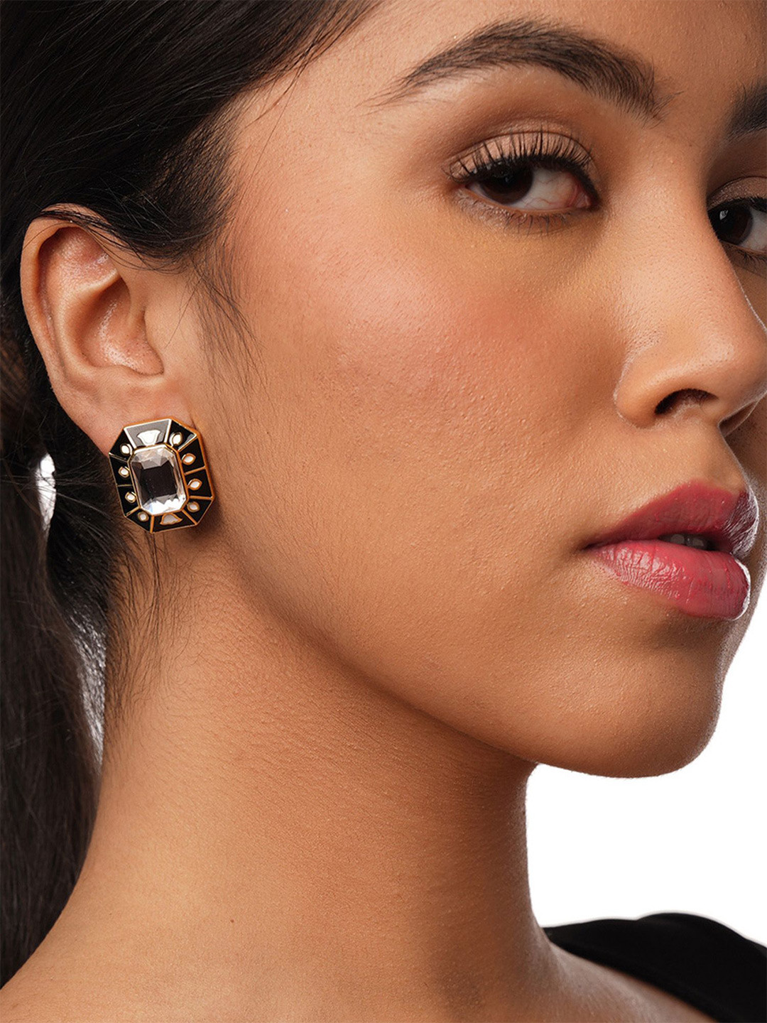 Isharya Blaze Crystal Enamel Studs In 18Kt Gold Plated Contemporary Studs Earrings
