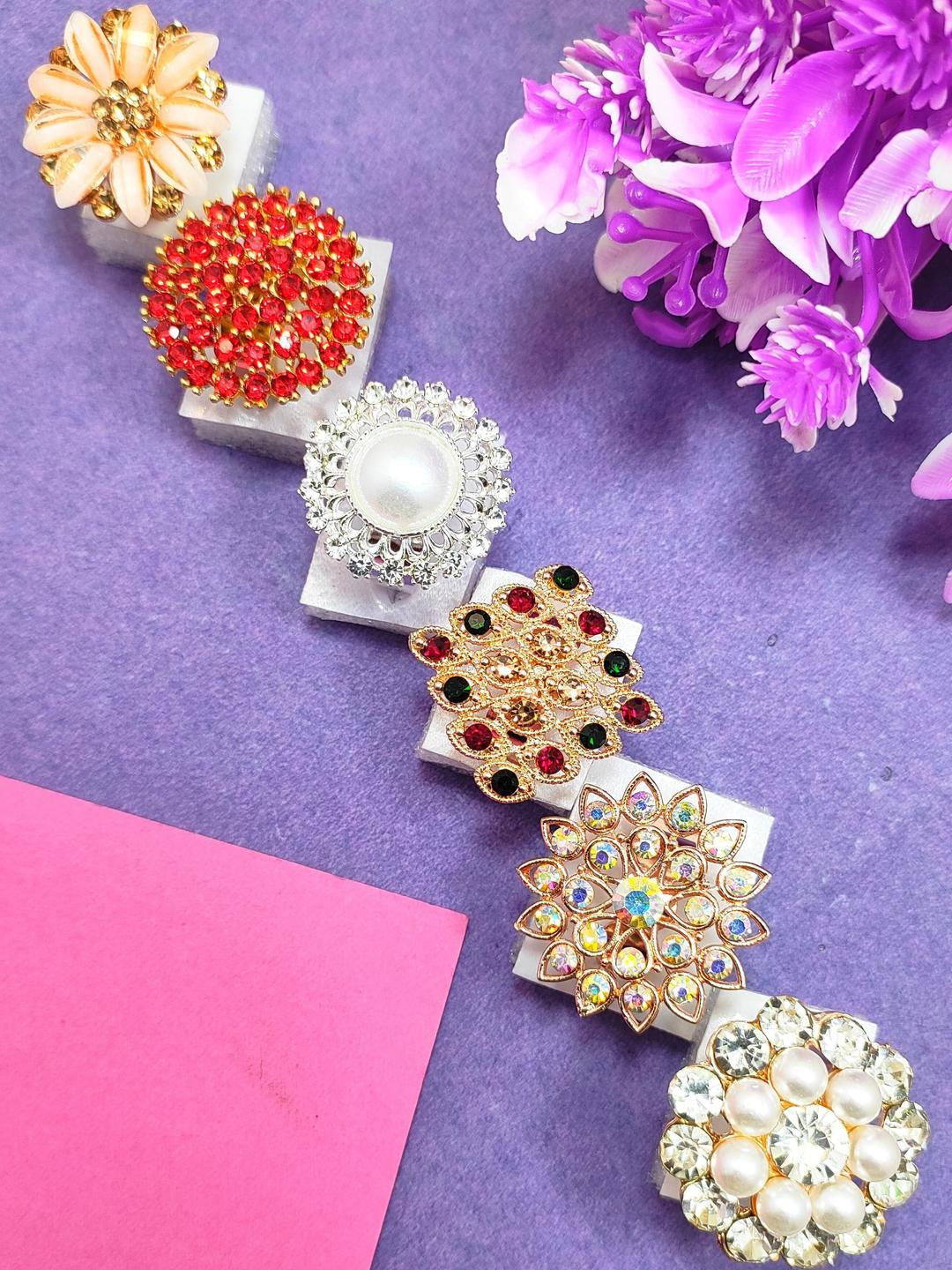 DIVYANSHI COLLECTION Brass Diamond Gold Silver Plated Ring Set